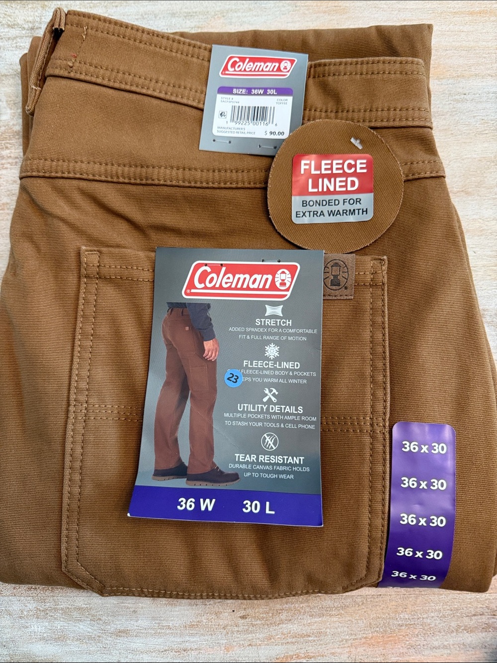 Coleman Men’s Cargo Pants in Brown - Fleece-Lined